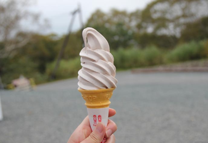 地元の特産品を使った花豆ソフトクリーム