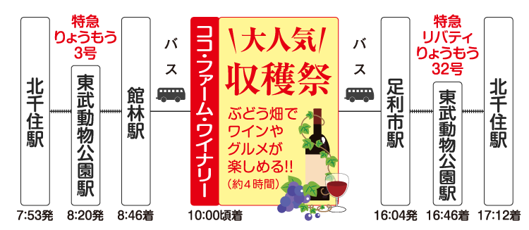 ココ・ファーム・ワイナリー収穫祭　日帰りの旅　日程表